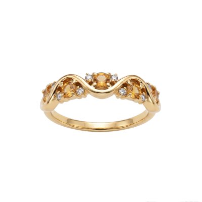 Sterling Silver Citrine Band Ring Over 18K Yellow Gold Plated