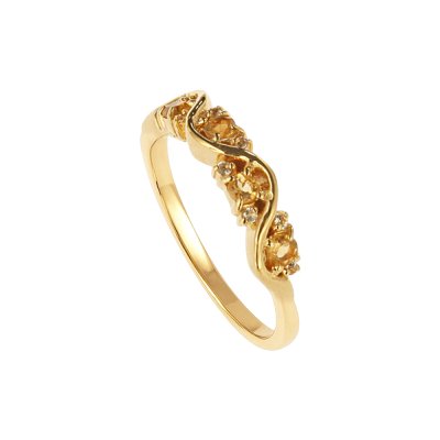 Sterling Silver Citrine Band Ring Over 18K Yellow Gold Plated