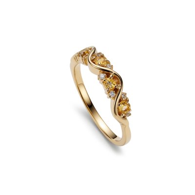 Sterling Silver Citrine Band Ring Over 18K Yellow Gold Plated