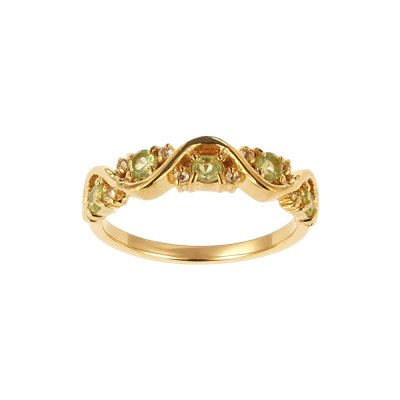 Sterling Silver Peridot Band Ring Over 18K Yellow Gold Plated