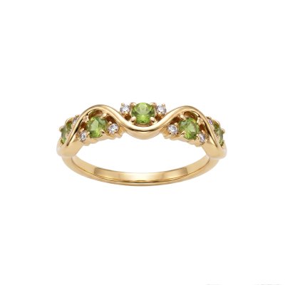 Sterling Silver Peridot Band Ring Over 18K Yellow Gold Plated