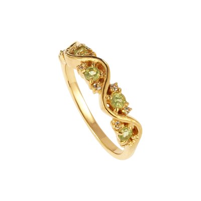 Sterling Silver Peridot Band Ring Over 18K Yellow Gold Plated