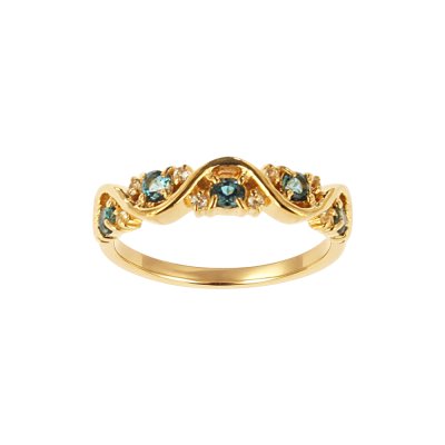 Sterling Silver London Blue Topaz Band Ring Over 18K Yellow Gold Plated