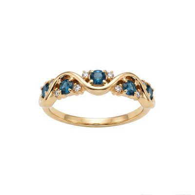 Sterling Silver London Blue Topaz Band Ring Over 18K Yellow Gold Plated