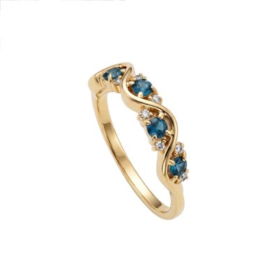Sterling Silver London Blue Topaz Band Ring Over 18K Yellow Gold Plated
