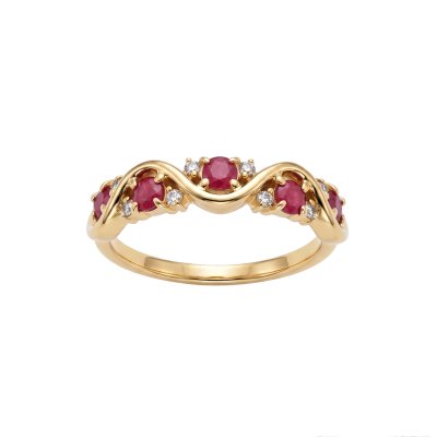 Sterling Silver Ruby Band Ring Over 18K Yellow Gold Plated
