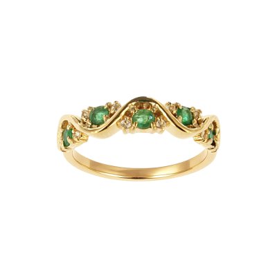 Sterling Silver Emerald Band Ring Over 18K Yellow Gold Plated