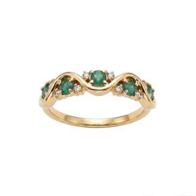 Sterling Silver Emerald Band Ring Over 18K Yellow Gold Plated