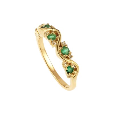 Sterling Silver Emerald Band Ring Over 18K Yellow Gold Plated