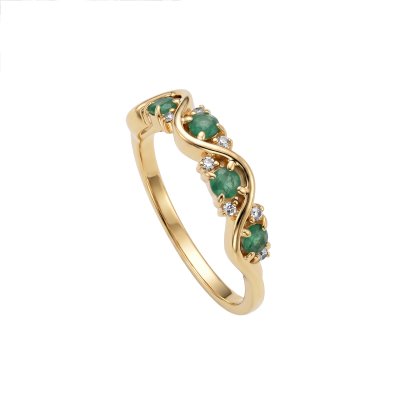 Sterling Silver Emerald Band Ring Over 18K Yellow Gold Plated