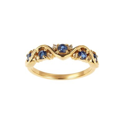 Sterling Silver Blue Sapphire Band Ring Over 18K Yellow Gold Plated