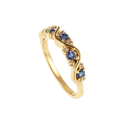 Sterling Silver Blue Sapphire Band Ring Over 18K Yellow Gold Plated