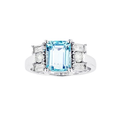 Sterling Silver Sky Blue Topaz and White Topaz Ring