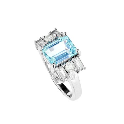 Sterling Silver Sky Blue Topaz and White Topaz Ring