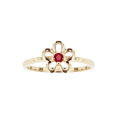 Sterling Silver Ruby Flower Ring Over 18K Yellow Gold Plated