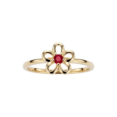 Sterling Silver Ruby Flower Ring Over 18K Yellow Gold Plated