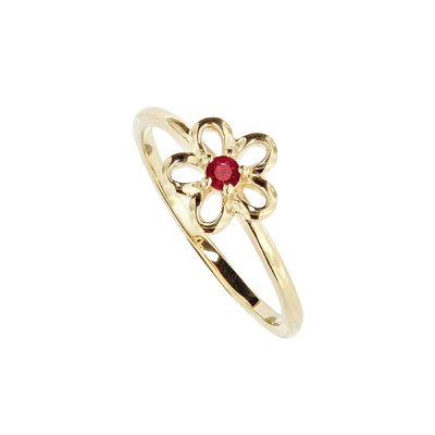 Sterling Silver Ruby Flower Ring Over 18K Yellow Gold Plated