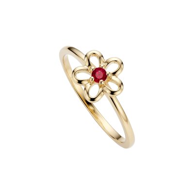 Sterling Silver Ruby Flower Ring Over 18K Yellow Gold Plated