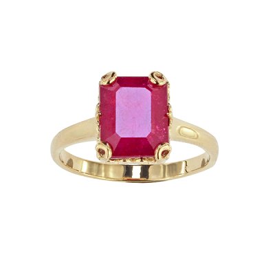 Sterling Silver Dyed Ruby Red Corundum Ring Over 18K Yellow Gold Plated
