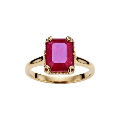 Sterling Silver Dyed Ruby Red Corundum Ring Over 18K Yellow Gold Plated