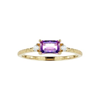 Sterling Silver African Amethyst and White Topaz Ring Over 18K Yellow Gold Plated