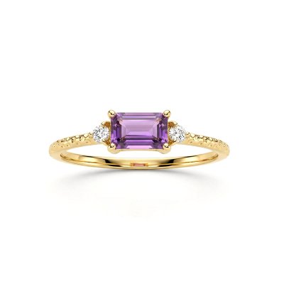 Sterling Silver African Amethyst and White Topaz Ring Over 18K Yellow Gold Plated