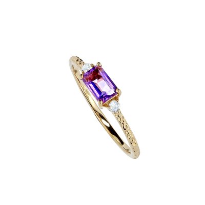 Sterling Silver African Amethyst and White Topaz Ring Over 18K Yellow Gold Plated