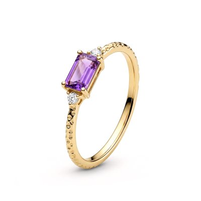 Sterling Silver African Amethyst and White Topaz Ring Over 18K Yellow Gold Plated