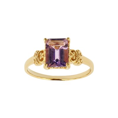 Sterling Silver Amethyst Ring Over 18K Yellow Gold Plated