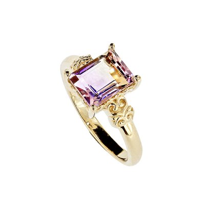 Sterling Silver Ametrine Ring Over 18K Yellow Gold Plated