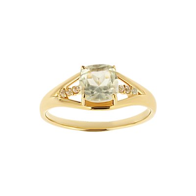 Sterling Silver Green Amethyst and White Ring Over 18K Yellow Gold Plated