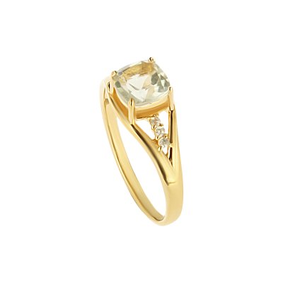 Sterling Silver Green Amethyst and White Ring Over 18K Yellow Gold Plated