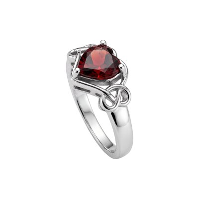Sterling Silver Garnet Heart Ring