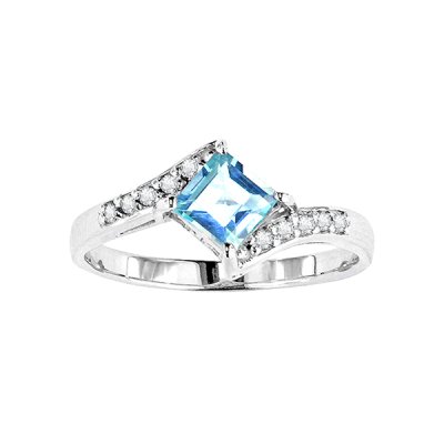 Sterling Silver Sky Blue Topaz & White Topaz Ring