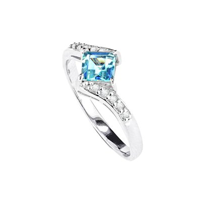 Sterling Silver Sky Blue Topaz & White Topaz Ring