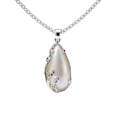 Sterling Silver Mother of Pearl Pear Pendant with Chain 18 Inches