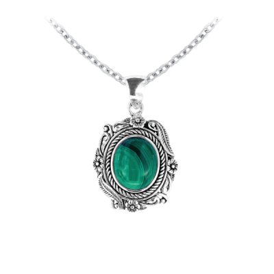 Sterling Silver Malachite Flower with Chain 18 Inches