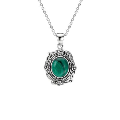 Sterling Silver Malachite Flower with Chain 18 Inches