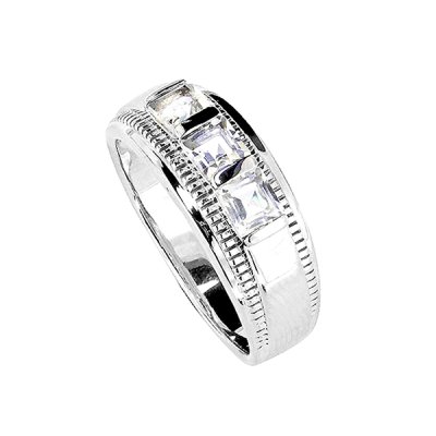 Sterling Silver White Cubic Zirconia Men's Ring