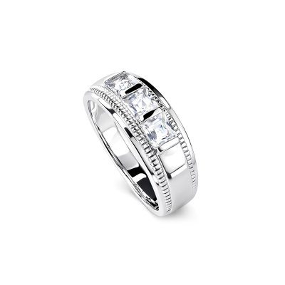 Sterling Silver White Cubic Zirconia Men's Ring