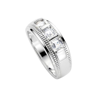 Sterling Silver White Cubic Zirconia Men's Ring