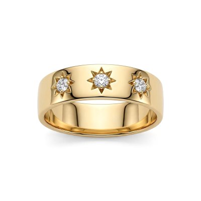 Sterling Silver White Cubic Zirconia North Star Ring Over 18K Yellow Gold Plated