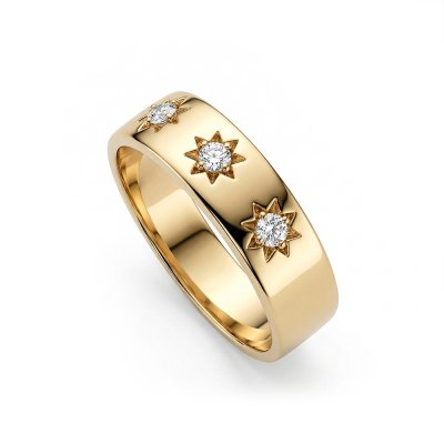 Sterling Silver White Cubic Zirconia North Star Ring Over 18K Yellow Gold Plated