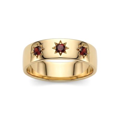 Sterling Silver Garnet Northstar Ring Over 18K Yellow Gold Plated