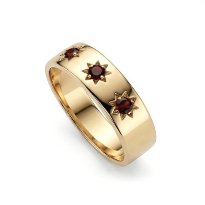 Sterling Silver Garnet Northstar Ring Over 18K Yellow Gold Plated