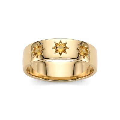 Sterling Silver Citrine Northstar Ring Over 18K Yellow Gold Plated