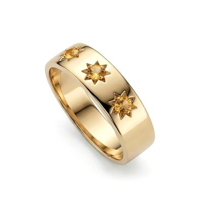 Sterling Silver Citrine Northstar Ring Over 18K Yellow Gold Plated