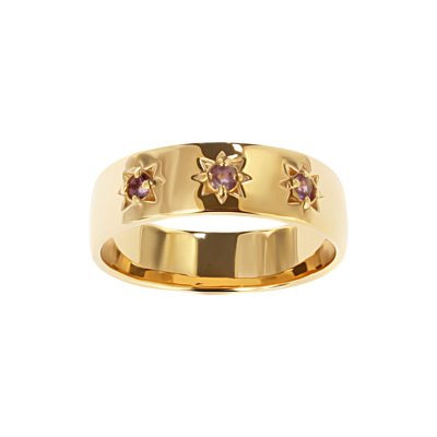 Sterling Silver Amethyst Northstar Ring Over 18K Yellow Gold Plated