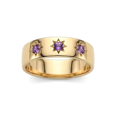 Sterling Silver Amethyst Northstar Ring Over 18K Yellow Gold Plated