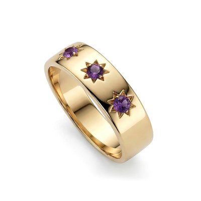 Sterling Silver Amethyst Northstar Ring Over 18K Yellow Gold Plated
